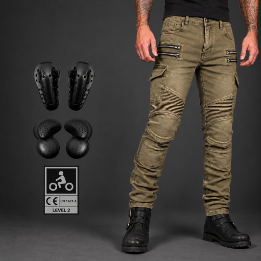 Glevane RoadDenim™ Khaki Motorcycle Jeans